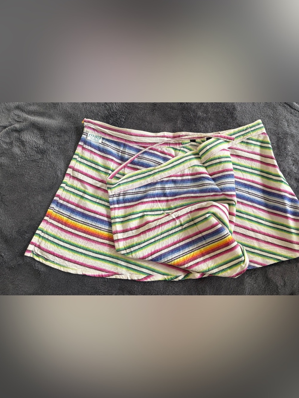 Striped Multicolor Mini Skirt - Rainbow horizontal Stripes.    Loom-woven skirt - Picture 2 of 7